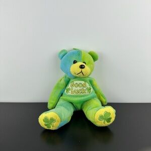 Standen House Rare Good Luck Teddy Bear 8” Green Blue Lucky Plush Stuffed Animal